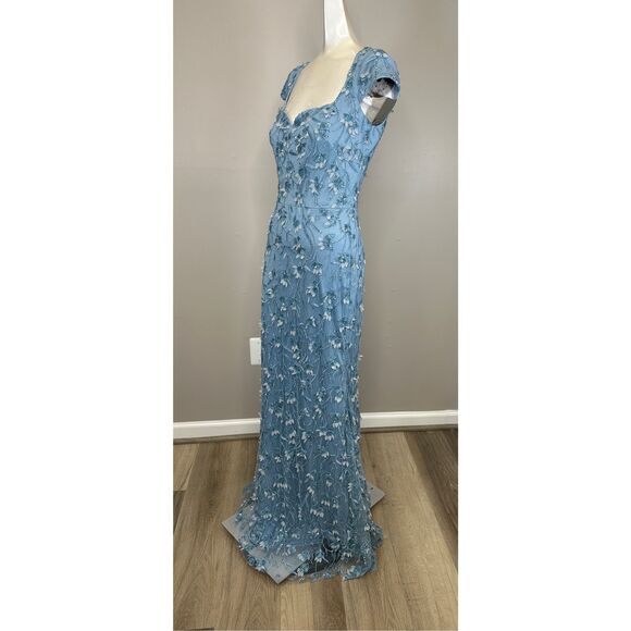 THEIA Bree Beaded Sweetheart Gown In Blue Size US0 $1095 - Picture 6 of 10
